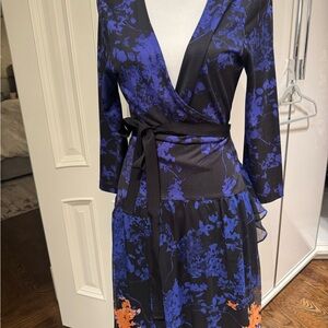 Diane Von Furstenberg Blue Floral Wrap Dress